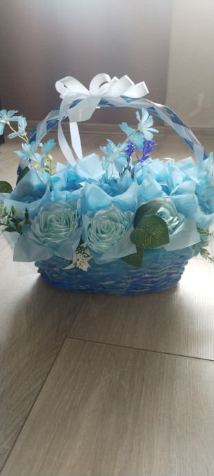 Корзина роз из атласных лент 6