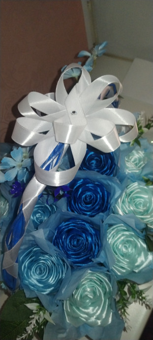 Корзина роз из атласных лент 3